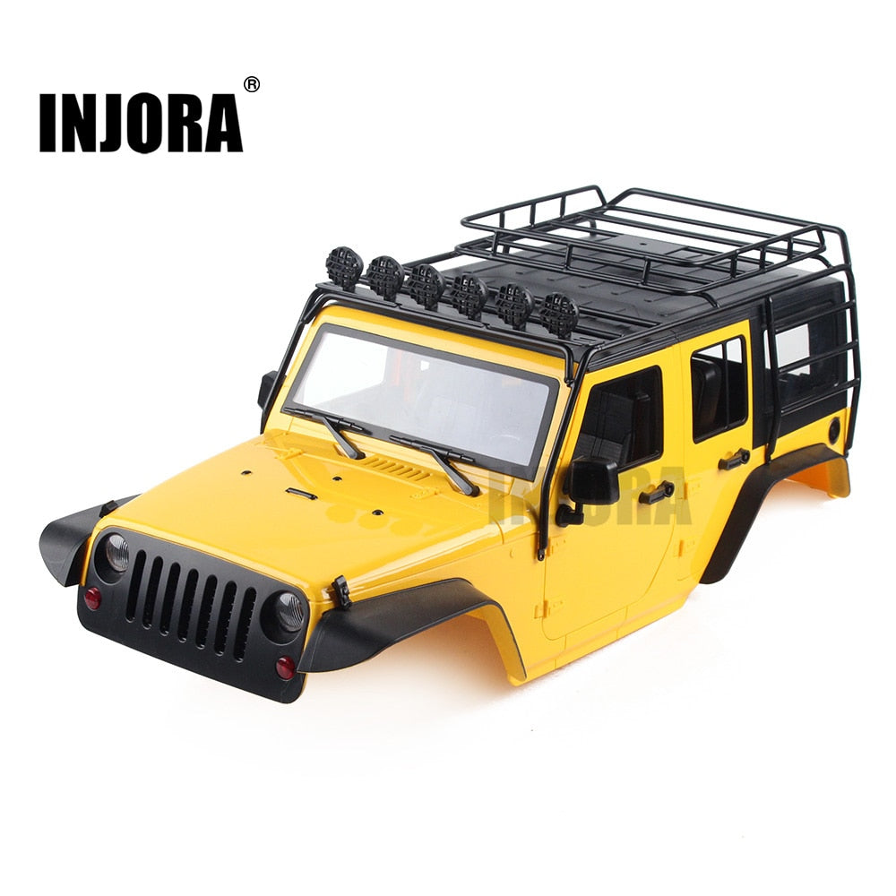 INJORA Metal Roof Rack Roll Cage & LED Light for 1/10 RC Crawer Axial SCX10 313MM Wheelbase Jeep Wrangler Body Shell