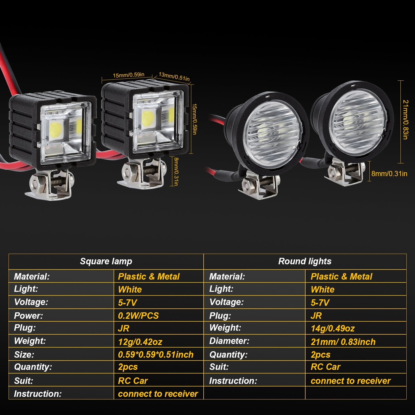 INJORA LED Lights Bright Headlights Spotlight for 1/10 RC Crawler