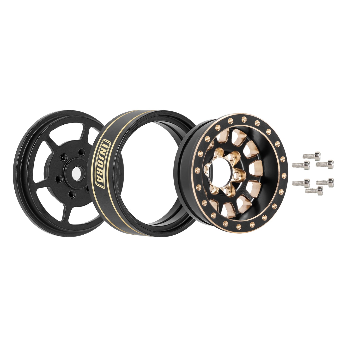 INJORA 1.0 Plus Brass Beadlock Wheel Rims for 1/24 1/18 RC Crawler SCX24 TRX4M FCX24 (W1101 W1103)