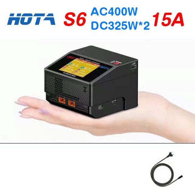 HOTA S6 AC400W DC650W 15A Dual Channel Smart Ultra Small Size Charger with ADP for Lipo LiHV LiFe LiIon NiZn NiCd NiMH Battery