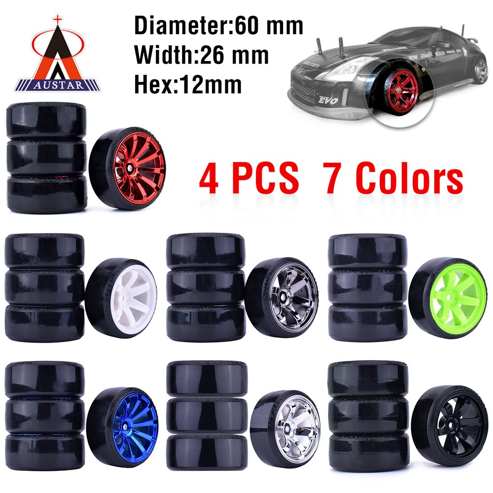4PCS 1/10 RC Drift Cars hot Wheel hub Hard Pattern Tyre for 1:10