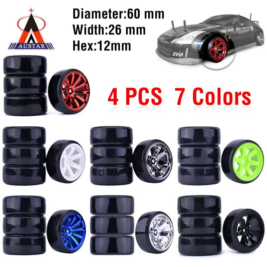4PCS 1/10 RC Drift Cars hot Wheel hub Hard Pattern Tyre for 1:10 Traxxas HSP HPI Sakura TT01 Tamiya RC Drift Car Accessories