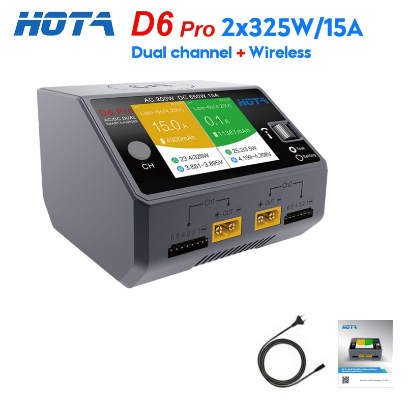 Original HOTA D6 Pro Black AC 200w DC 2x325w /15a Channel Smart Battery Charger Discharger Lipo Charger For Rc Drone Spare Parts