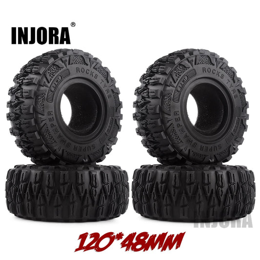 INJORA 4PCS 2.2" Mud Grappler Rubber Tyre 2.2 Wheel Tires 120*48MM for 1:10 RC Rock Crawler TRX4 TRX-6 Axial SCX10 90046