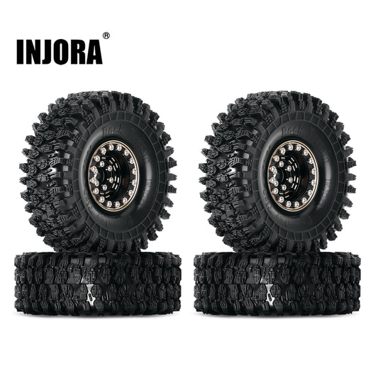 INJORA 1.0 Beadlock Brass Wheel Rims Tires Set 64*24mm for 1/18 1/24 RC Crawler Car Axial SCX24 FMS FCX24 Upgrade (W1005-T1011)