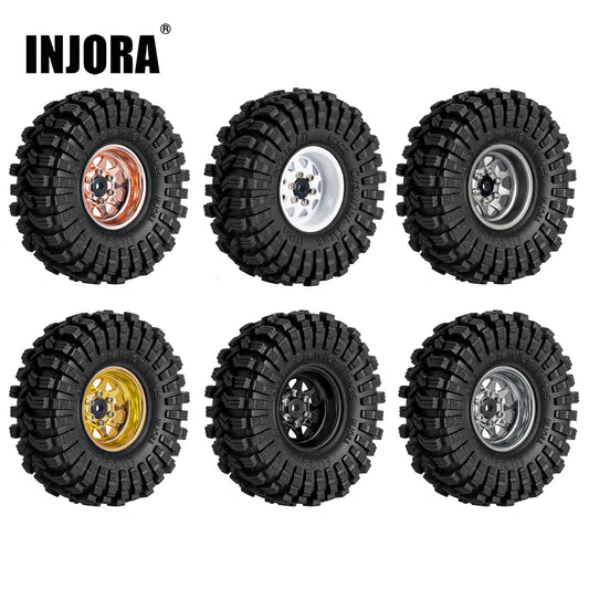 INJORA -3.78mm Offset 1.0 Beadlock Wheel Rims Tires Set for 1/18 1/24 RC Crawler Car Axial SCX24 FMS FCX24 TRX4M (W1004-T1014)