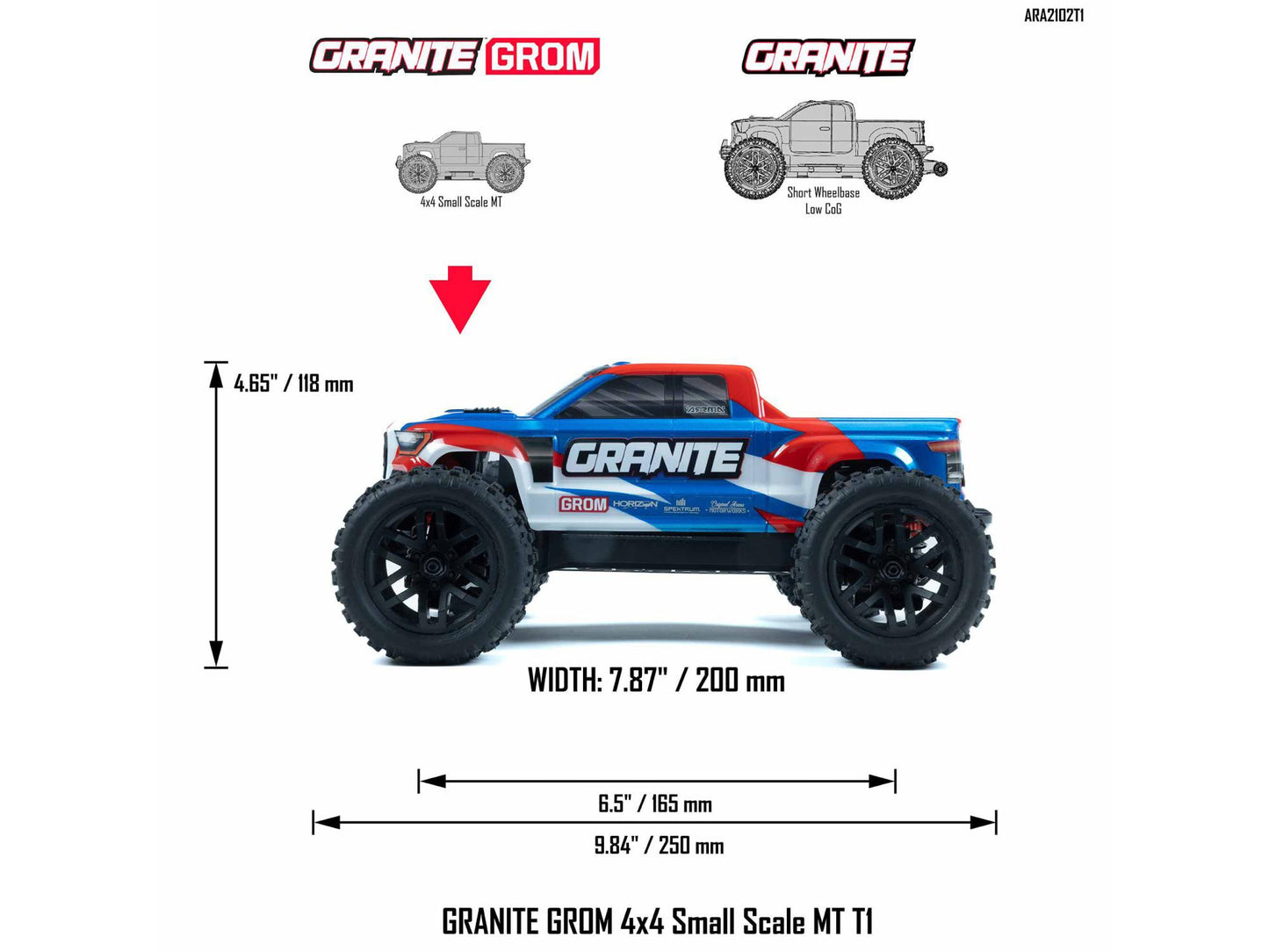 ARRMA 1/18 Granite GROM 4wd MT RTR Mega met Lipo Batt/USB Chg Groen ARA2102T