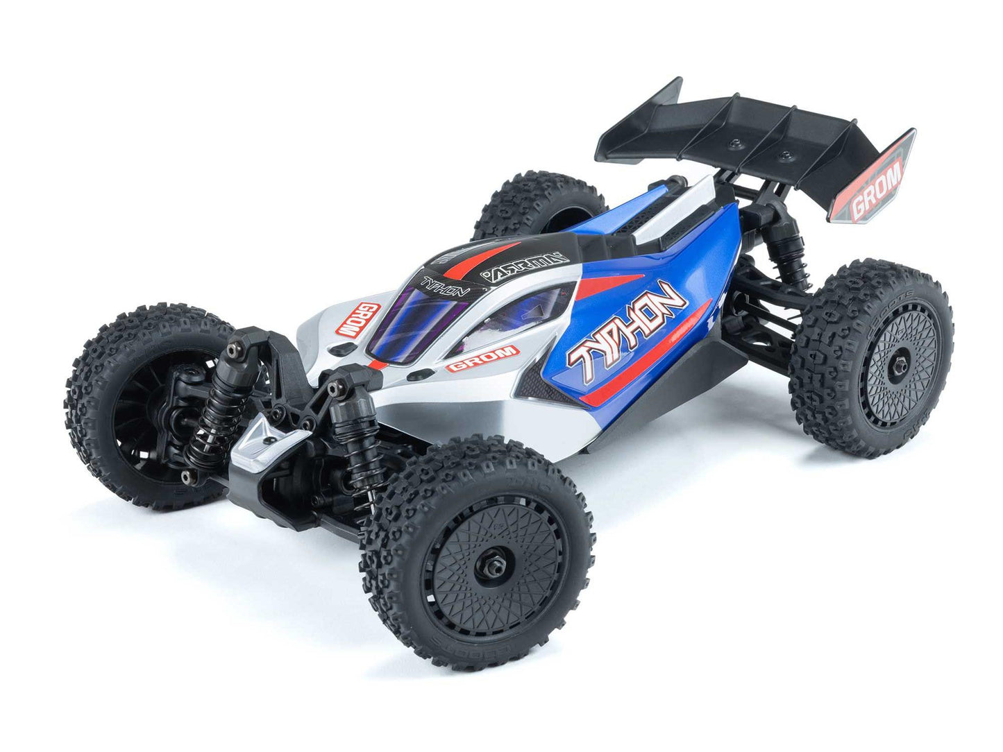 ARRMA 1/18 Typhon GROM 4wd Smart RTR w/Lipo Batt/USB Chg   Blue/Silv  ARA2106T1