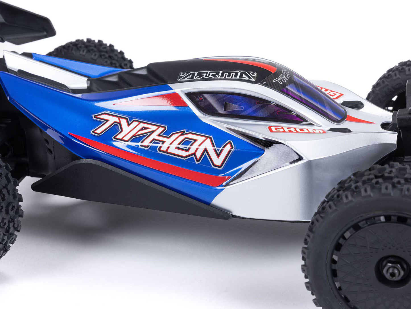 ARRMA 1/18 Typhon GROM 4wd Smart RTR w/Lipo Batt/USB Chg   Blue/Silv  ARA2106T1