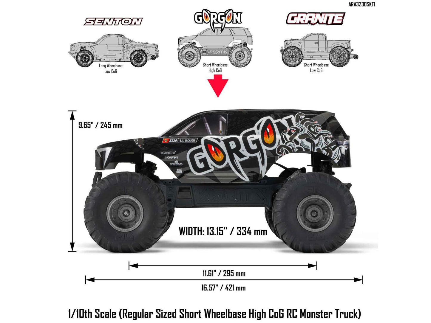 ARRMA Gorgon 2wd MT 1/10 Ready-To-Assemble Kit w/8.4v/Chg Gunmetal  ARA3230SKT1