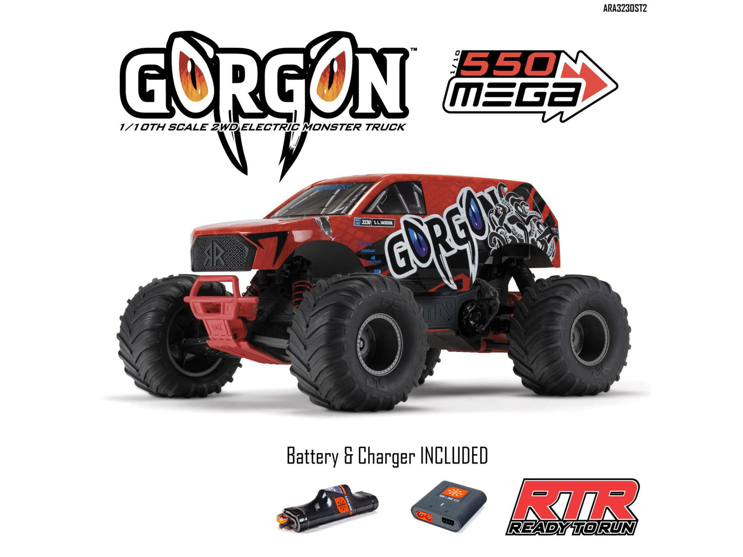 ARRMA Gorgon 2wd MT 1/10 RTR Smart met 8,4 V batterij/USB-oplader Rood ARA3230ST2