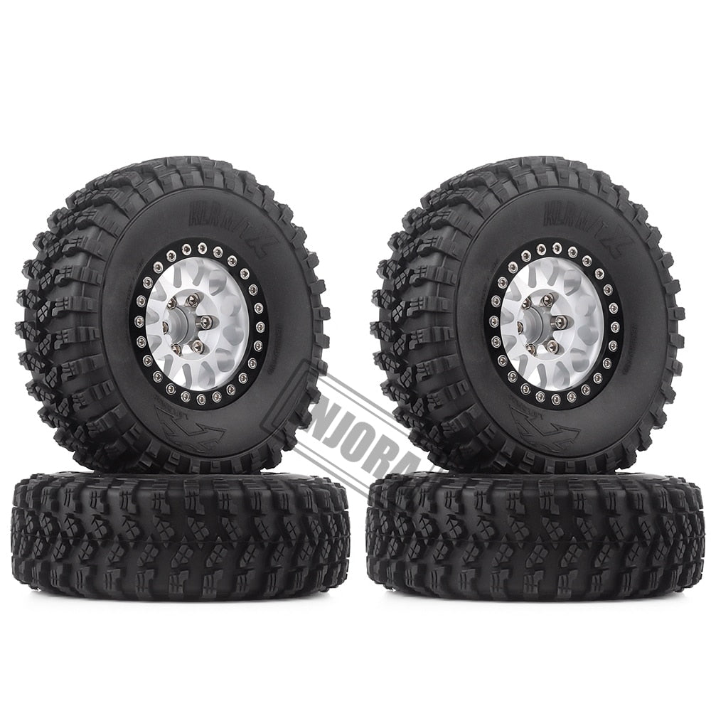 INJORA 4Pcs 1.9 Beadlock Wheel Rim Rubber Tire Set for 1/10 RC Crawler TRX-4 Axial SCX10 90046 D90 Voodoo KLR