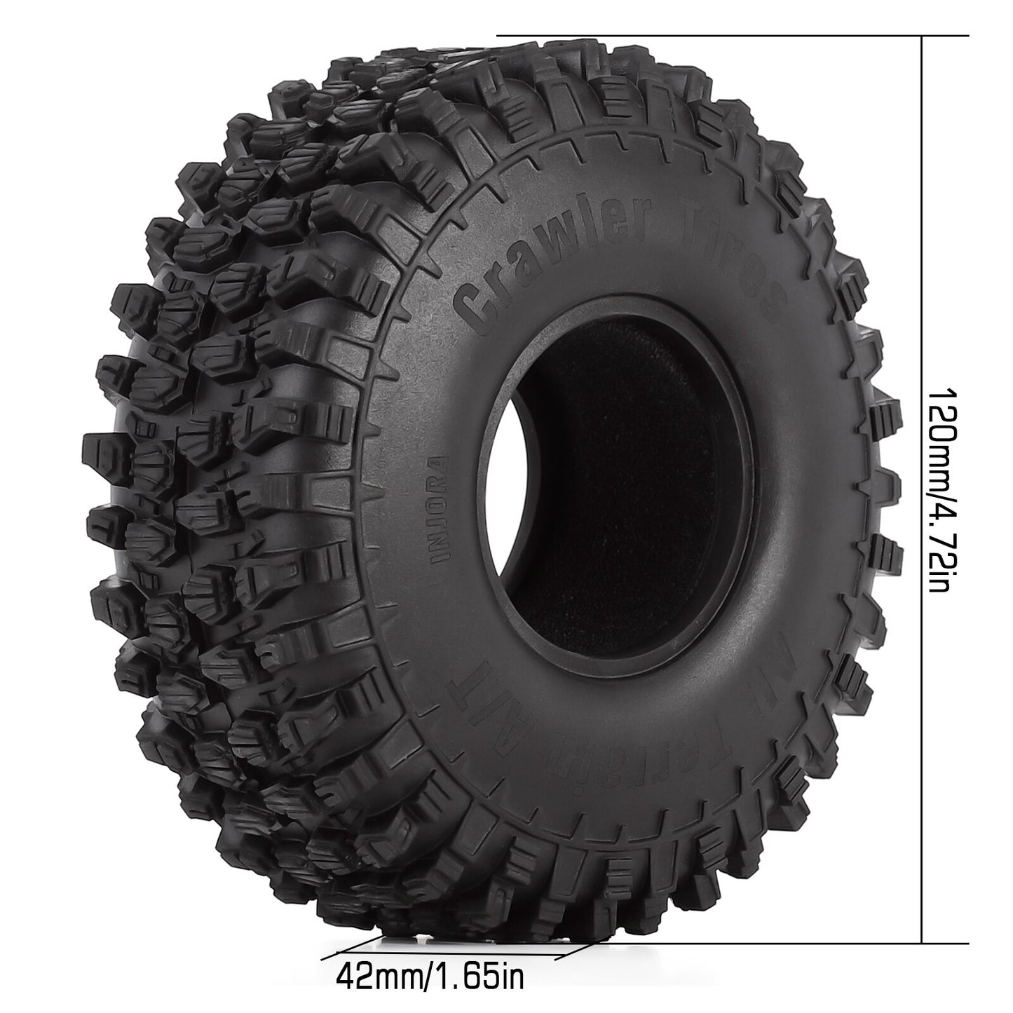 INJORA 4PCS 120*42mm 1.9" Rubber All Terrain Wheel Tires for 1:10 RC Rock Crawler Car TRX4 Axial SCX10 Redcat Gen8