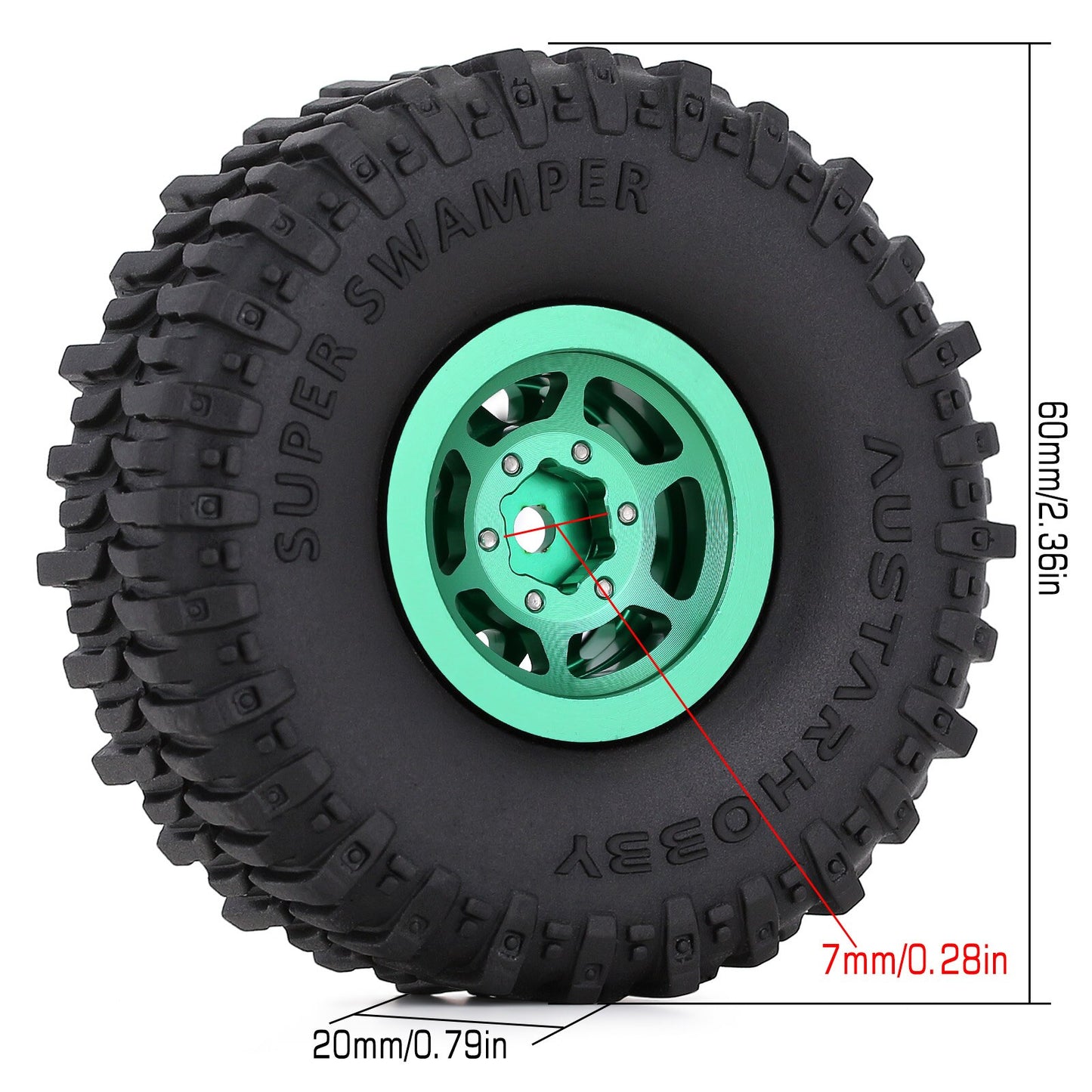 INJORA 60*20mm 1.0" Beadlock CNC Wheel Rims Mud Tires for 1/24 RC Crawler Car Axial SCX24 FCX24 Enduro24 Upgrade (W1049-T2430)