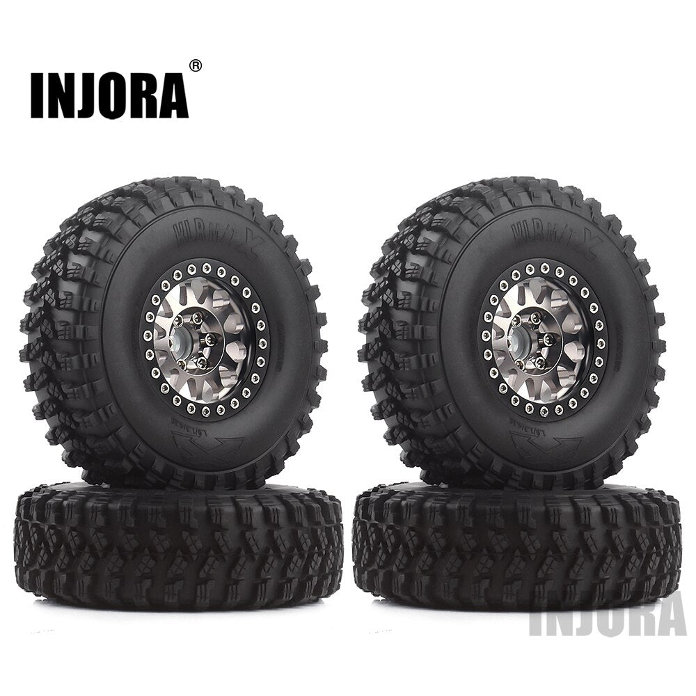 INJORA 4Pcs 1.9 Beadlock Wheel Rim Rubber Tire Set for 1/10 RC Crawler TRX-4 Axial SCX10 90046 D90 Voodoo KLR