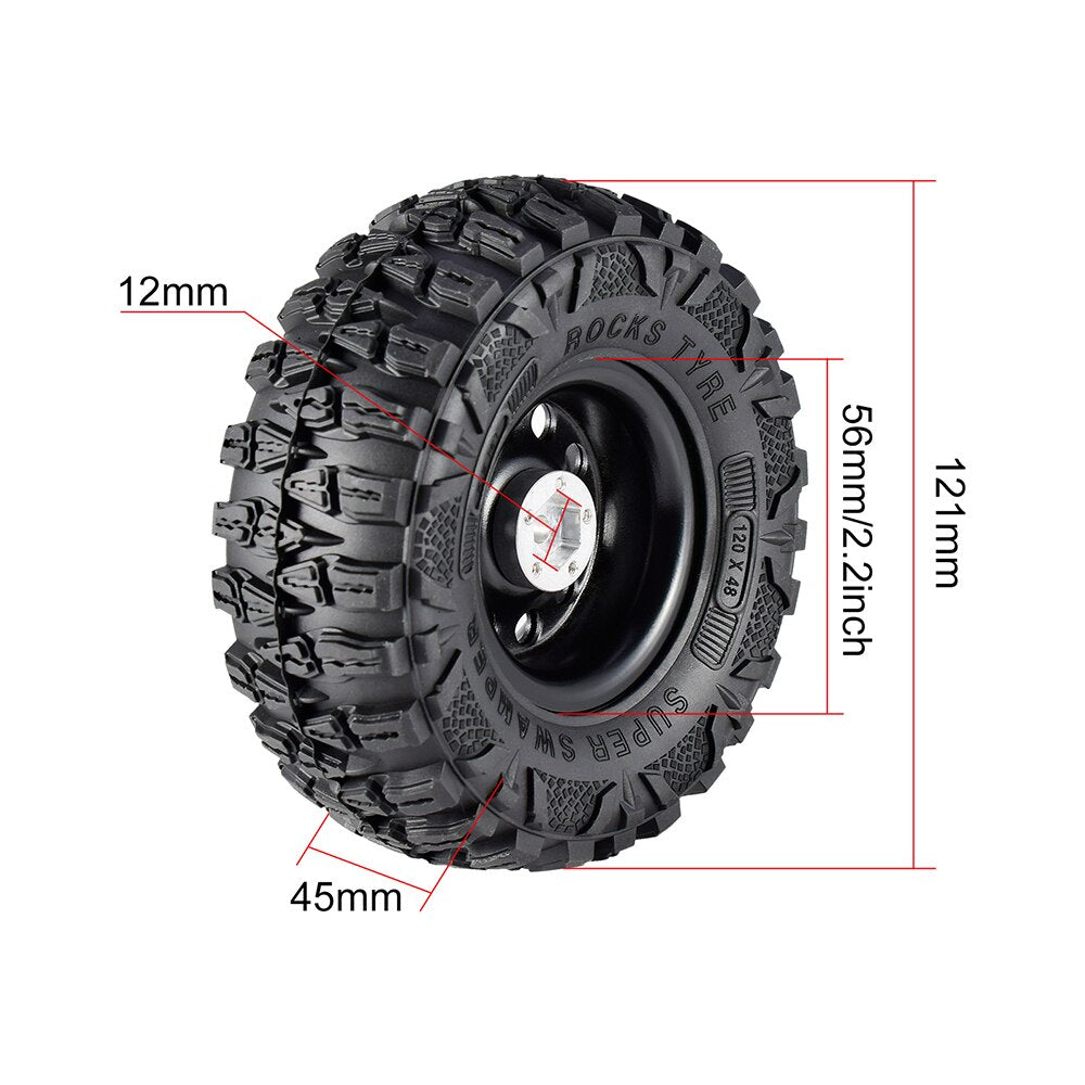 4PCS 2.2 Inch Rubber Tyres & Titanium Gray/Black  Metal Beadlock Wheel Rim for 1:10 Axial SCX10 Traxxas TRX-4 RC Crawler RC Car