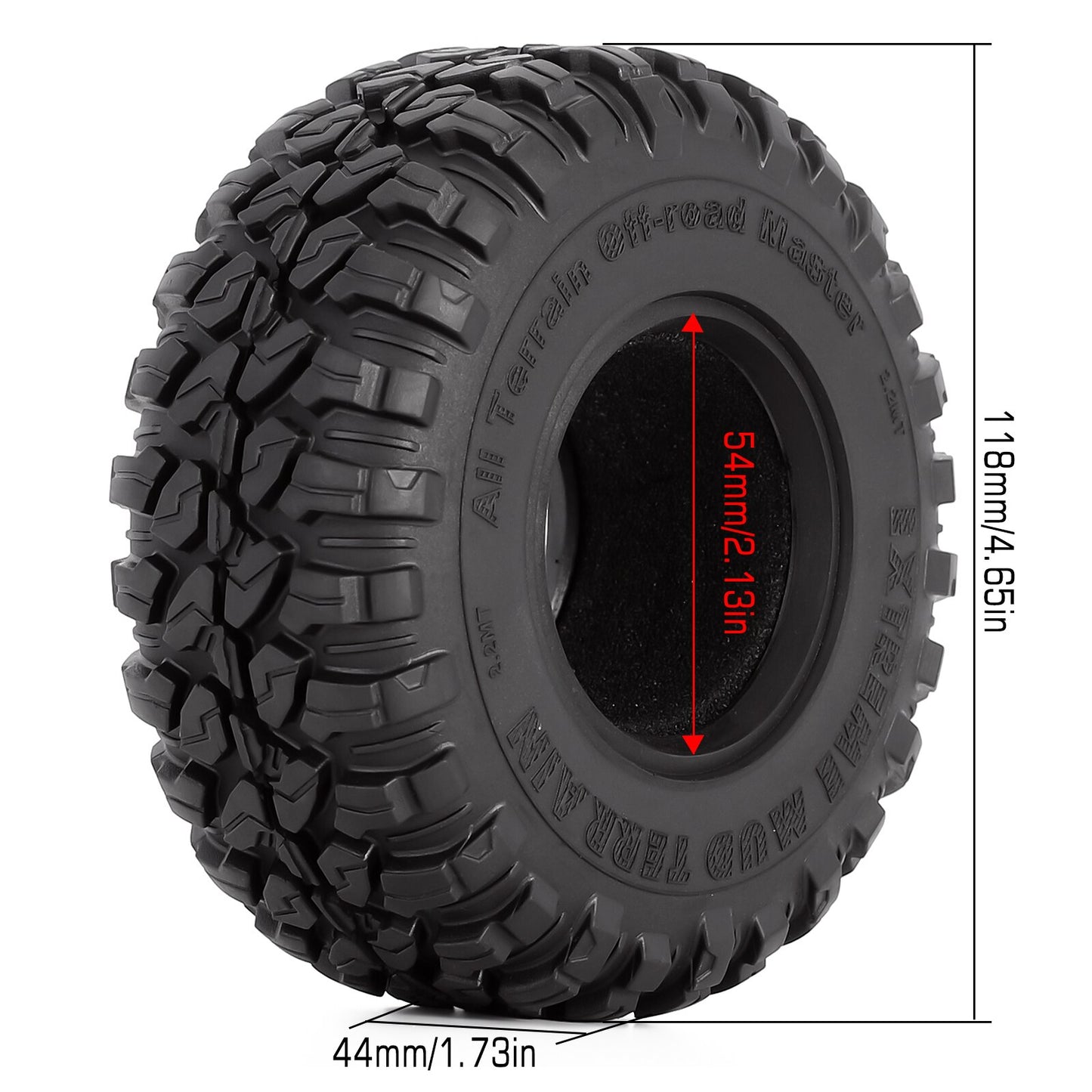 INJORA 4PCS 118*44mm 2.2" Rubber Wheel Tires for 1:10 RC Crawler Car TRX4 TRX6 Axial SCX10 90046