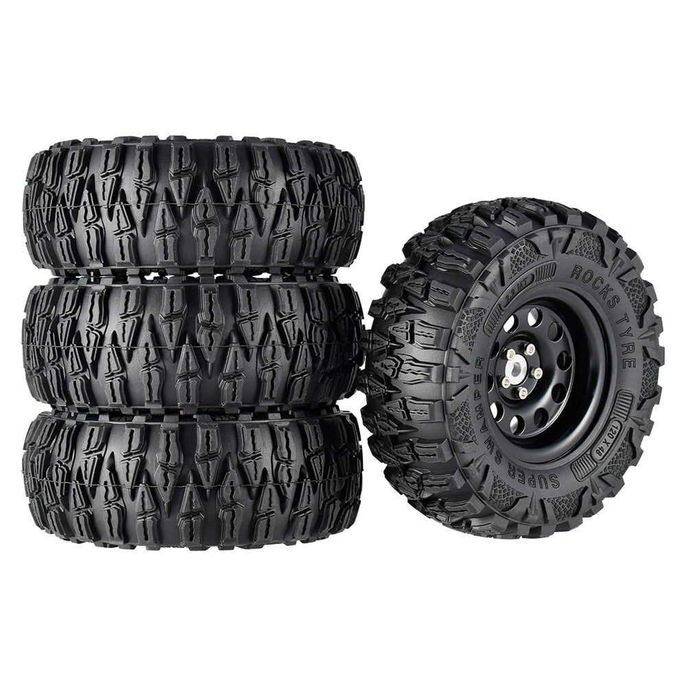 4PCS 2.2 Inch Rubber Tyres & Titanium Gray/Black  Metal Beadlock Wheel Rim for 1:10 Axial SCX10 Traxxas TRX-4 RC Crawler RC Car