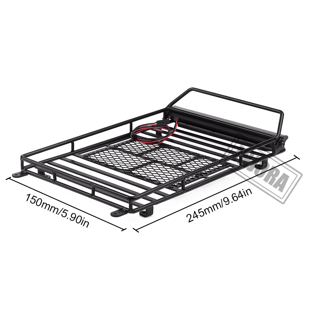 INJORA 245*150mm Luggage Carrier Roof Rack with LED Light Bar for 1/10 RC Crawler Car Axial SCX10 TRX4