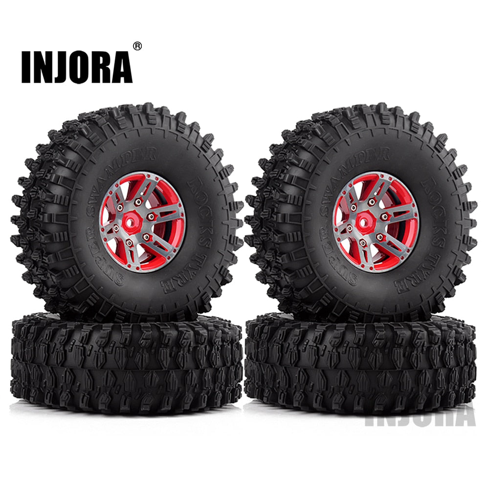 INJORA 4Pcs 1.9" Beadlock Wheel Rim & 1.9 Rubber Tires Set for 1/10 RC Crawler Axial SCX10 90046 RC Car Parts