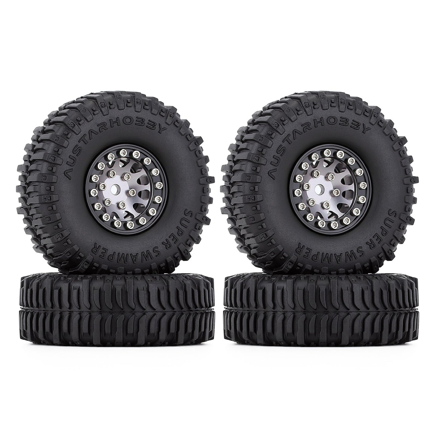 INJORA 60*20mm 1.0" Beadlock CNC Wheel Rims Mud Tires for 1/24 RC Crawler Car Axial SCX24 FCX24 Enduro24 Upgrade (W1049-T2430)