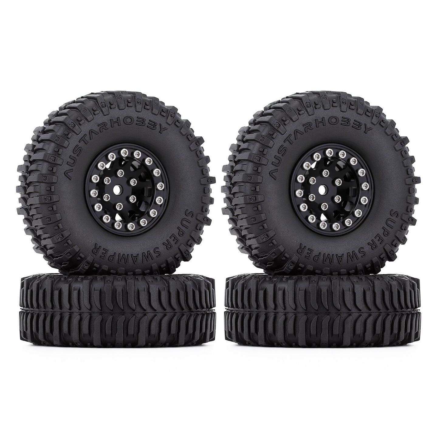 INJORA 60*20mm 1.0" Beadlock CNC Wheel Rims Mud Tires for 1/24 RC Crawler Car Axial SCX24 FCX24 Enduro24 Upgrade (W1049-T2430)