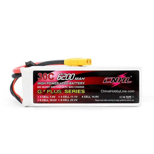 CNHL Lipo Battery 14.8V 4S 6200mAh 30C G+PLUS With XT90 Plug for Airplane Helicopter Car Boat Speedrun Drone Hobbying Model