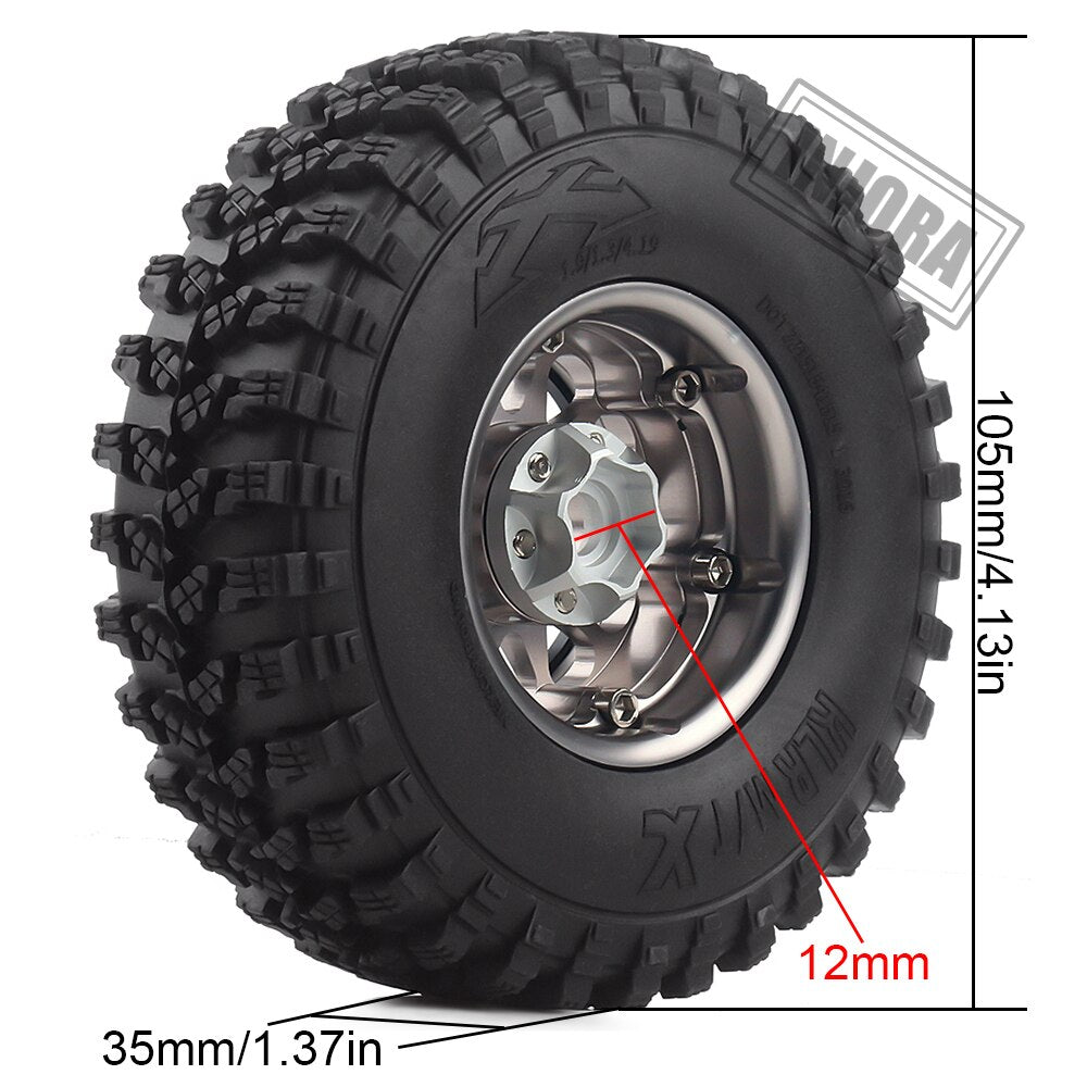 INJORA 4Pcs 1.9 Beadlock Wheel Rim Rubber Tire Set for 1/10 RC Crawler TRX-4 Axial SCX10 90046 D90 Voodoo KLR