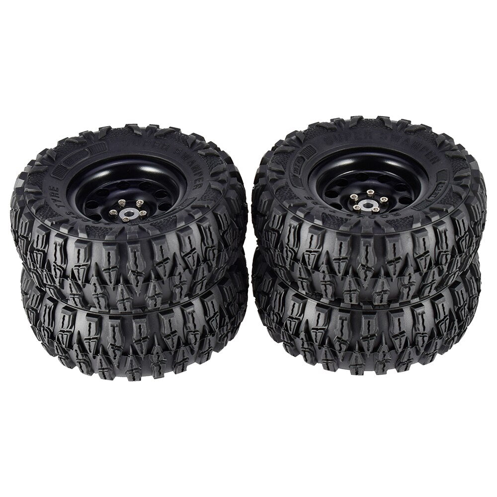 4PCS 2.2 Inch Rubber Tyres & Titanium Gray/Black  Metal Beadlock Wheel Rim for 1:10 Axial SCX10 Traxxas TRX-4 RC Crawler RC Car