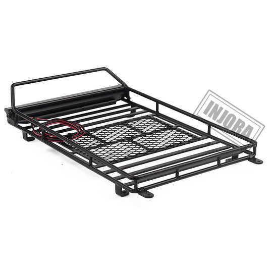 INJORA 245*150mm Luggage Carrier Roof Rack with LED Light Bar for 1/10 RC Crawler Car Axial SCX10 TRX4