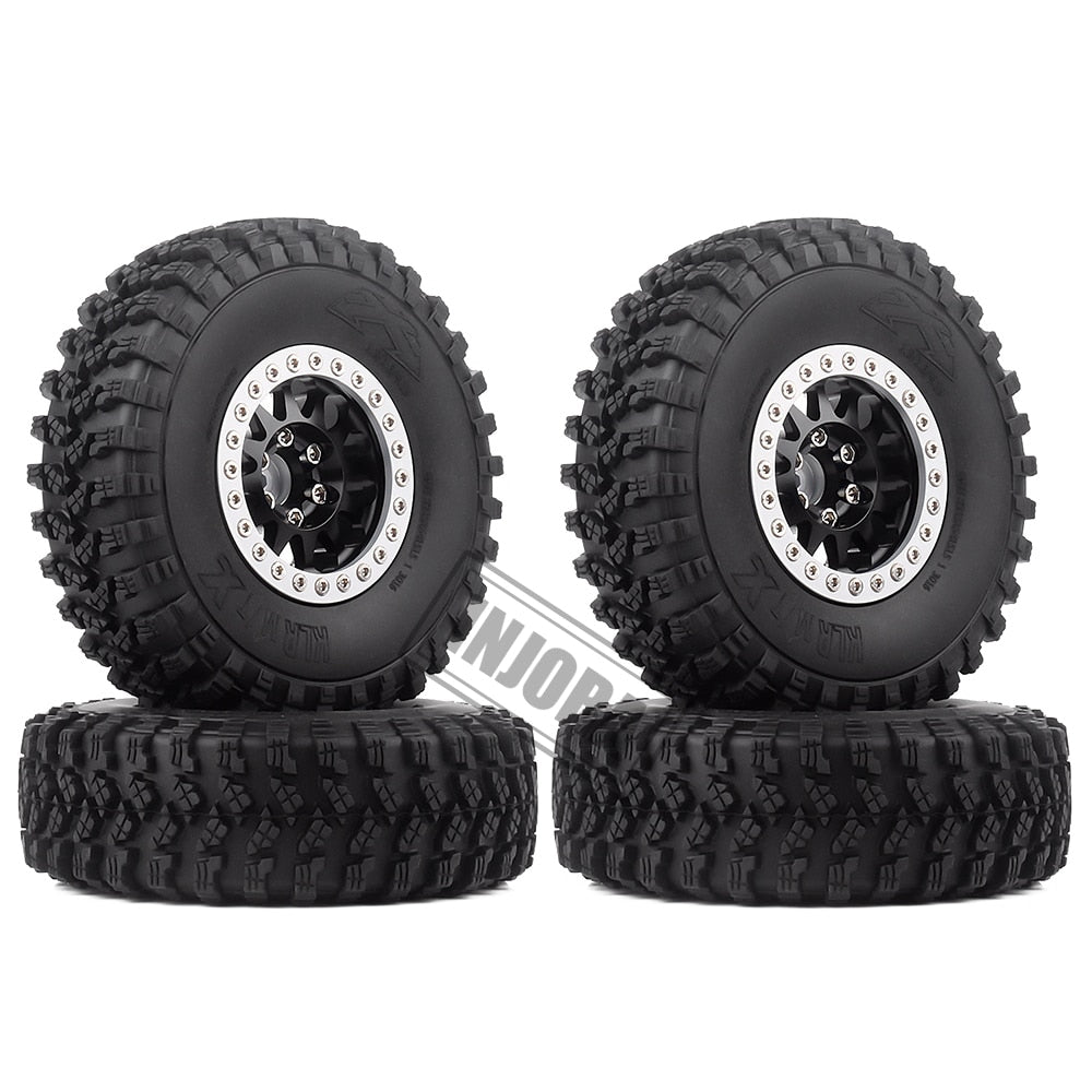 INJORA 4Pcs 1.9 Beadlock Wheel Rim Rubber Tire Set for 1/10 RC Crawler TRX-4 Axial SCX10 90046 D90 Voodoo KLR