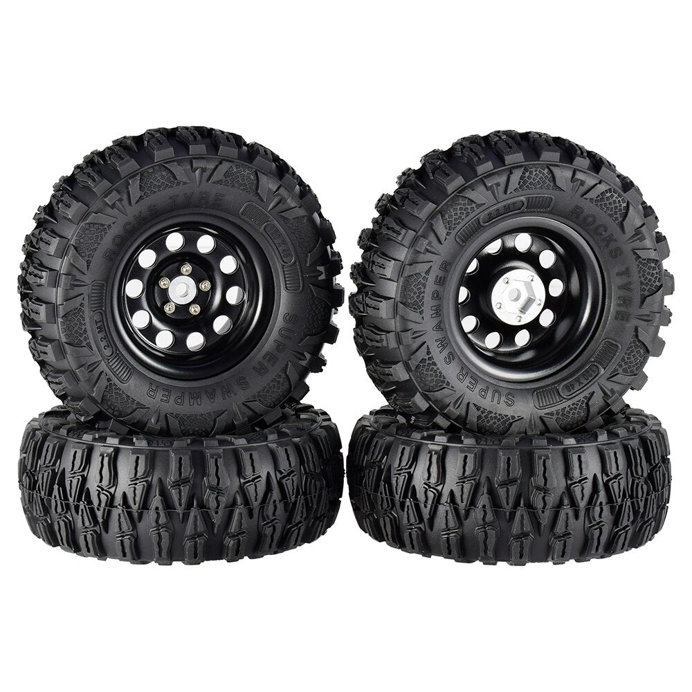 4PCS 2.2 Inch Rubber Tyres & Titanium Gray/Black  Metal Beadlock Wheel Rim for 1:10 Axial SCX10 Traxxas TRX-4 RC Crawler RC Car