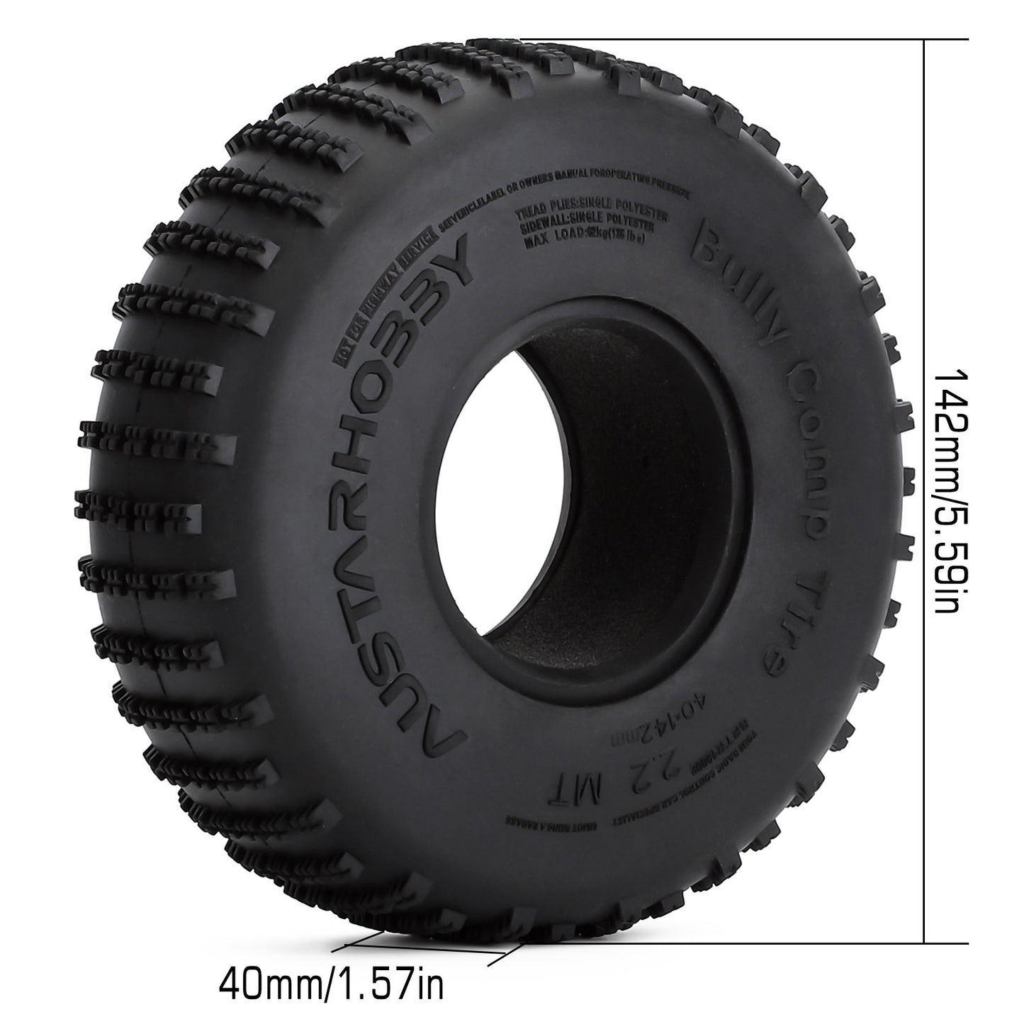 INJORA 4PCS 2.2" Rock Buggy Bully Comp Wheel Tires 142*40MM for RC Crawler Axial SCX10 Wraith 90018 RR10 Bomber RBX10 Ryft