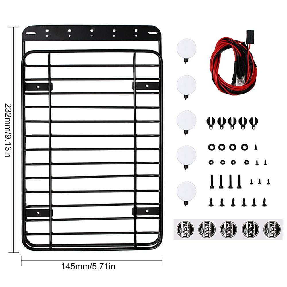 INJORA 232*145mm Metal Roof Rack with 5 LED Lights for 1/10 RC Crawler Car TRX-4 Axial SCX10 90046 SCX10 III AXI03007