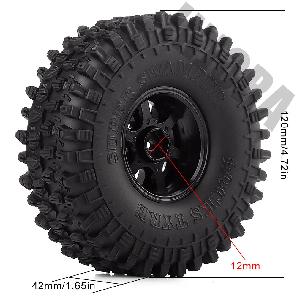 INJORA 4Pcs 1.9" Beadlock Wheel Rim & 1.9 Rubber Tires Set for 1/10 RC Crawler Axial SCX10 90046 RC Car Parts