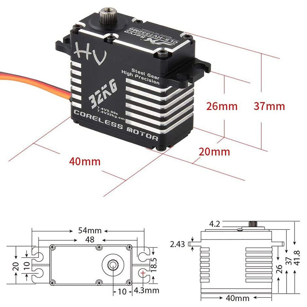 JX Servo 32KG CLS-HV7332MG Waterproof Coreless High Precision Steel Gear Full CNC Digital Servo RC Helicopter DIY Accessories