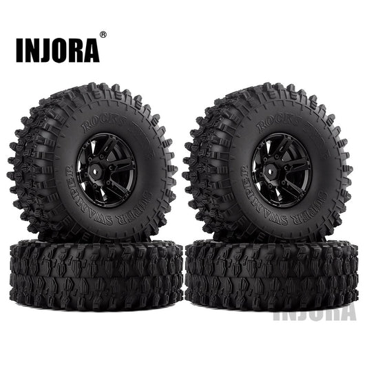 INJORA 4 Stuks 1.9 "Beadlock Velg &amp; 1.9 Rubber Banden Set voor 1/10 RC Crawler Axiale SCX10 90046 RC Auto Onderdelen