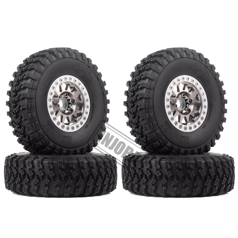 INJORA 4Pcs 1.9 Beadlock Wheel Rim Rubber Tire Set for 1/10 RC Crawler TRX-4 Axial SCX10 90046 D90 Voodoo KLR