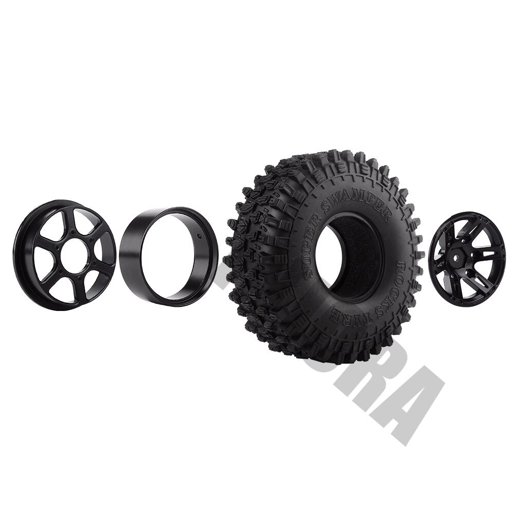 INJORA 4Pcs 1.9" Beadlock Wheel Rim & 1.9 Rubber Tires Set for 1/10 RC Crawler Axial SCX10 90046 RC Car Parts