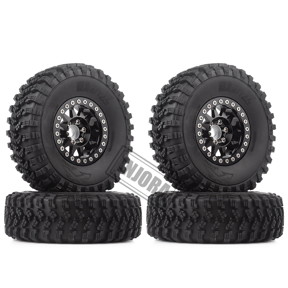 INJORA 4Pcs 1.9 Beadlock Wheel Rim Rubber Tire Set for 1/10 RC Crawler TRX-4 Axial SCX10 90046 D90 Voodoo KLR