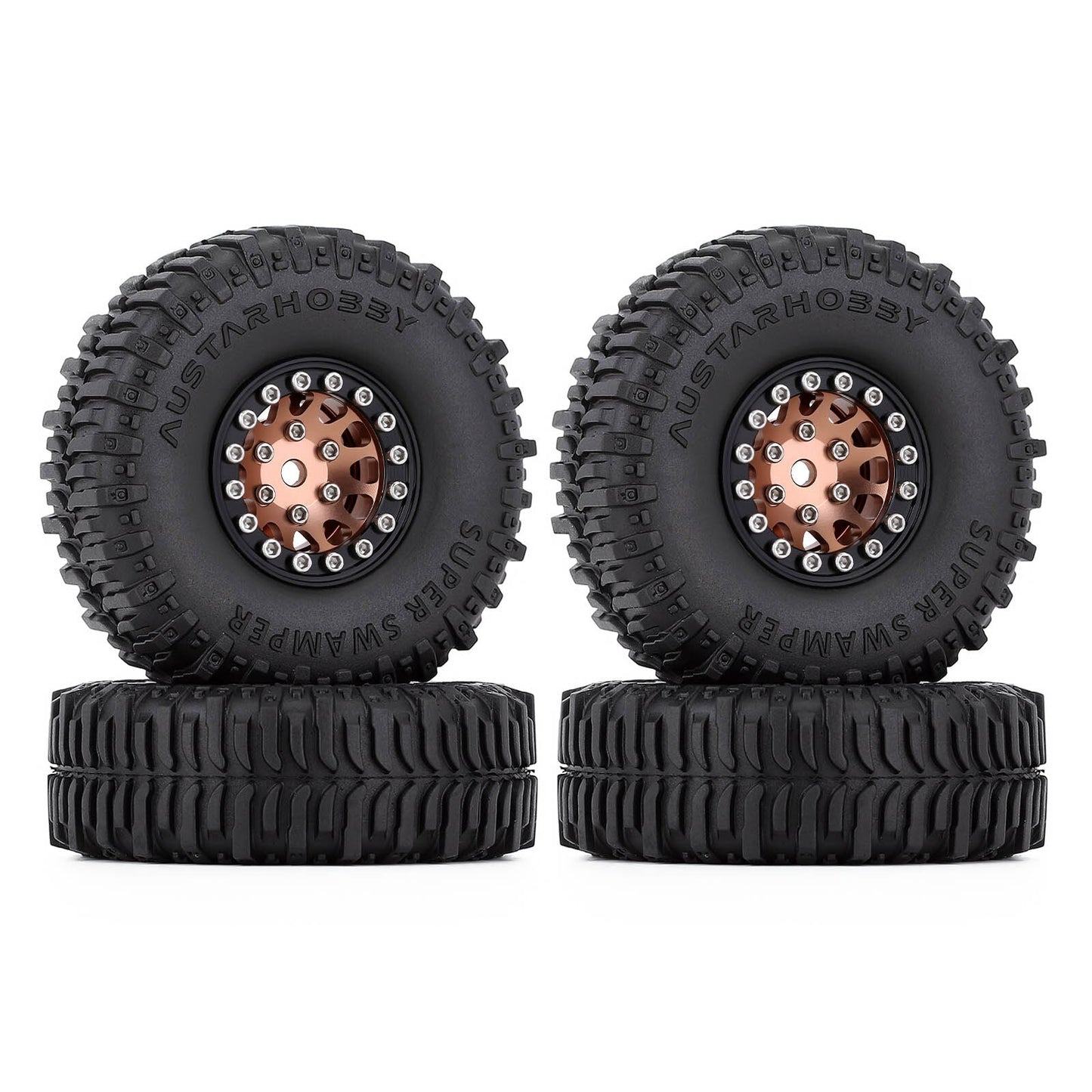 INJORA 60*20mm 1.0" Beadlock CNC Wheel Rims Mud Tires for 1/24 RC Crawler Car Axial SCX24 FCX24 Enduro24 Upgrade (W1049-T2430)