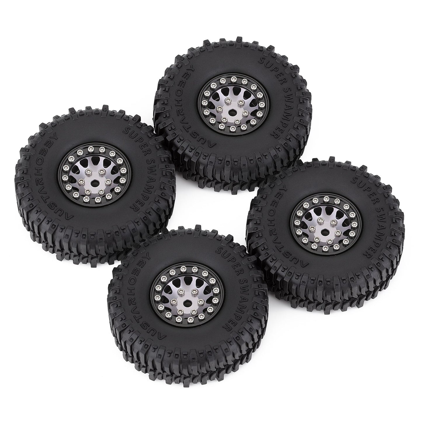 INJORA 60*20mm 1.0" Beadlock CNC Wheel Rims Mud Tires for 1/24 RC Crawler Car Axial SCX24 FCX24 Enduro24 Upgrade (W1049-T2430)