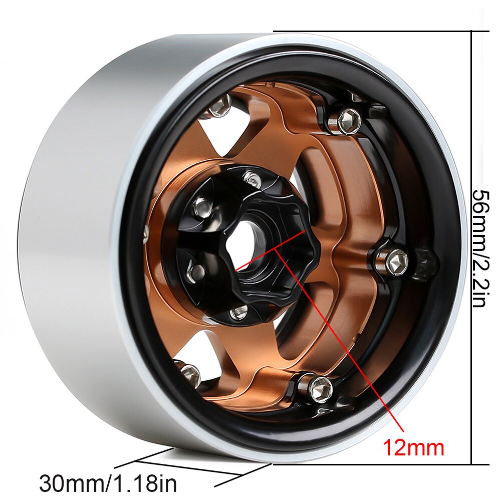 INJORA Metallo 6 Raggi 1.9 Beadlock Mozzo Ruota Cerchio per 1/10 RC Crawler Axial SCX10 90046 Capra AXI03007 TRX4 Redcat Gen8 VS4-10