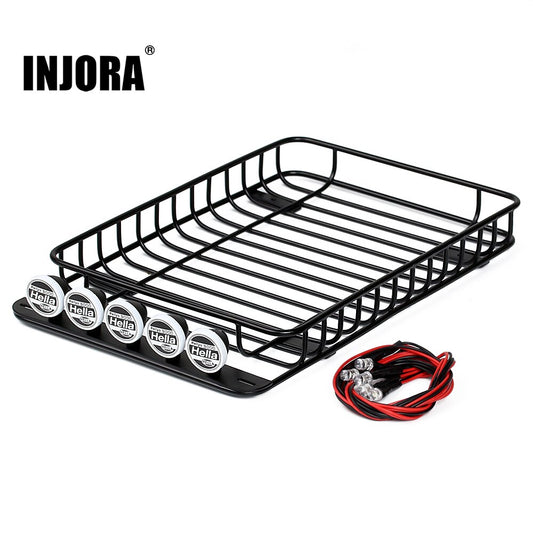INJORA 232*145mm Metal Roof Rack with 5 LED Lights for 1/10 RC Crawler Car TRX-4 Axial SCX10 90046 SCX10 III AXI03007