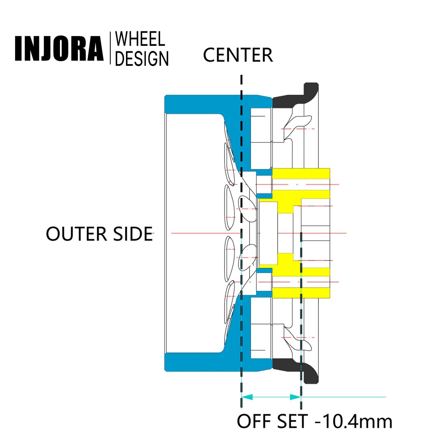 INJORA CNC Aluminium 1.9 "Beadlock Deep Dish Negatieve Offset 10.4mm Velg voor 1/10 RC Crawler Auto TRX4 Axiale SCX10 (W1949)