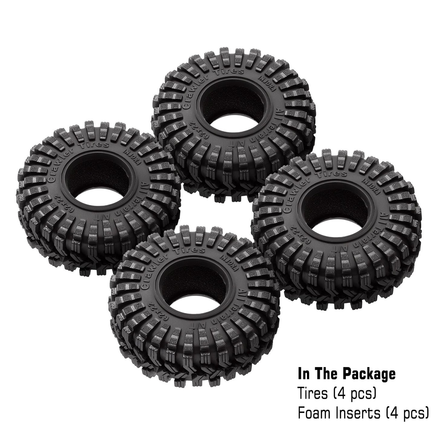 INJORA Super Soft Sticky 1.0 Wheel Tires All Terrain 62*22mm for 1/18 1/24 RC Crawler Axial SCX24 FMS FCX24 Enduro24 (T1014)