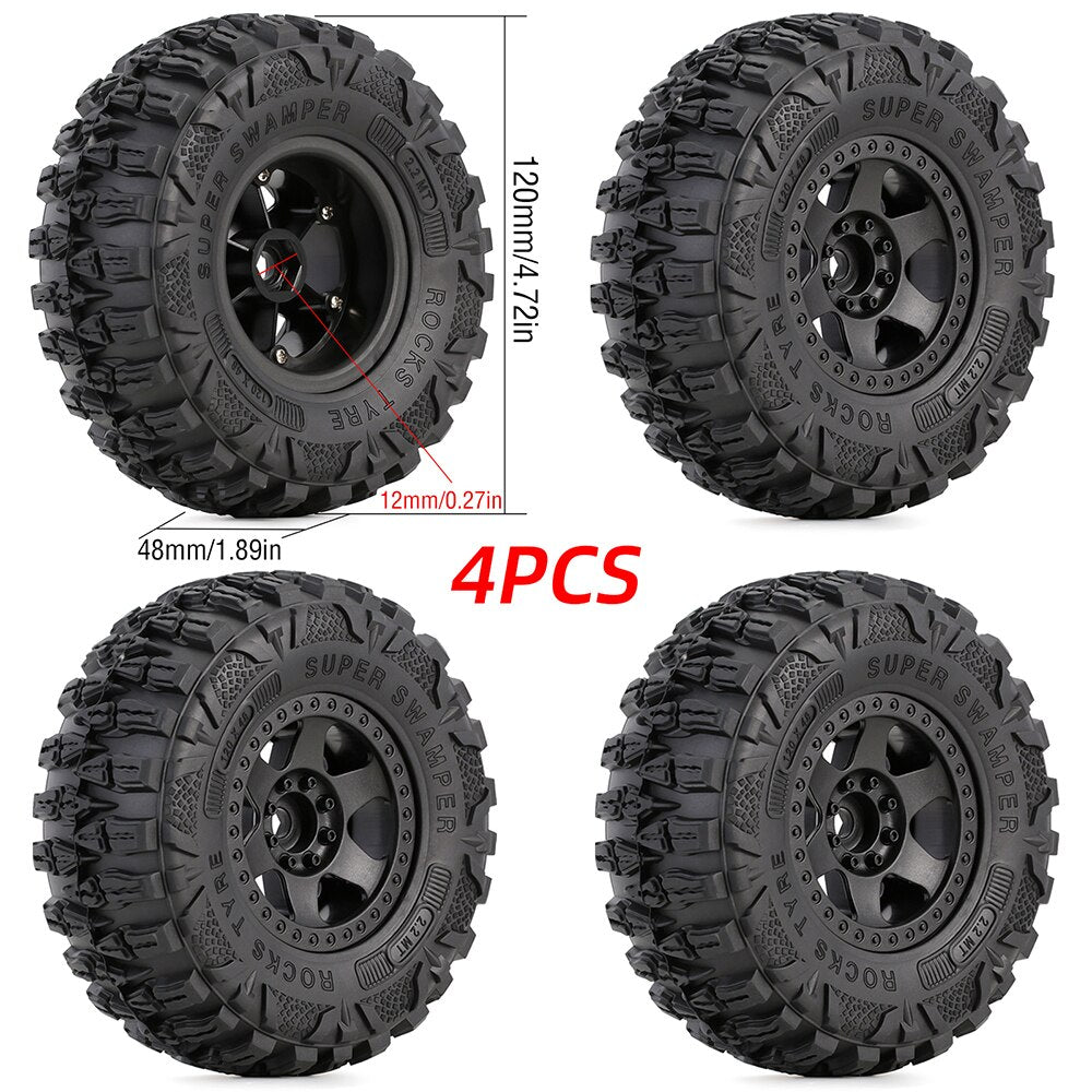 AUSTAR HOBBY 2.2in 1/10 RC Crawler Beadlock Wheels and Tires Rims Set Mud Tire for Axial SCX10 TRX4 TRX-6 Short Course Truck