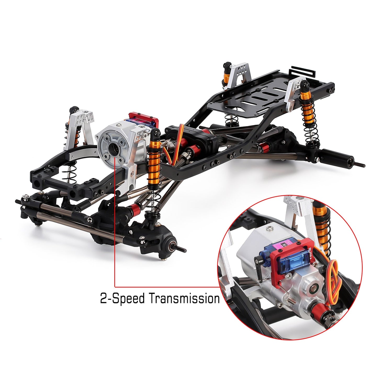 INJORA Telaio in metallo con passo da 313 mm con trasmissione singola/a 2 velocità prefissata per auto cingolata 1/10 RC Axial SCX10 90046