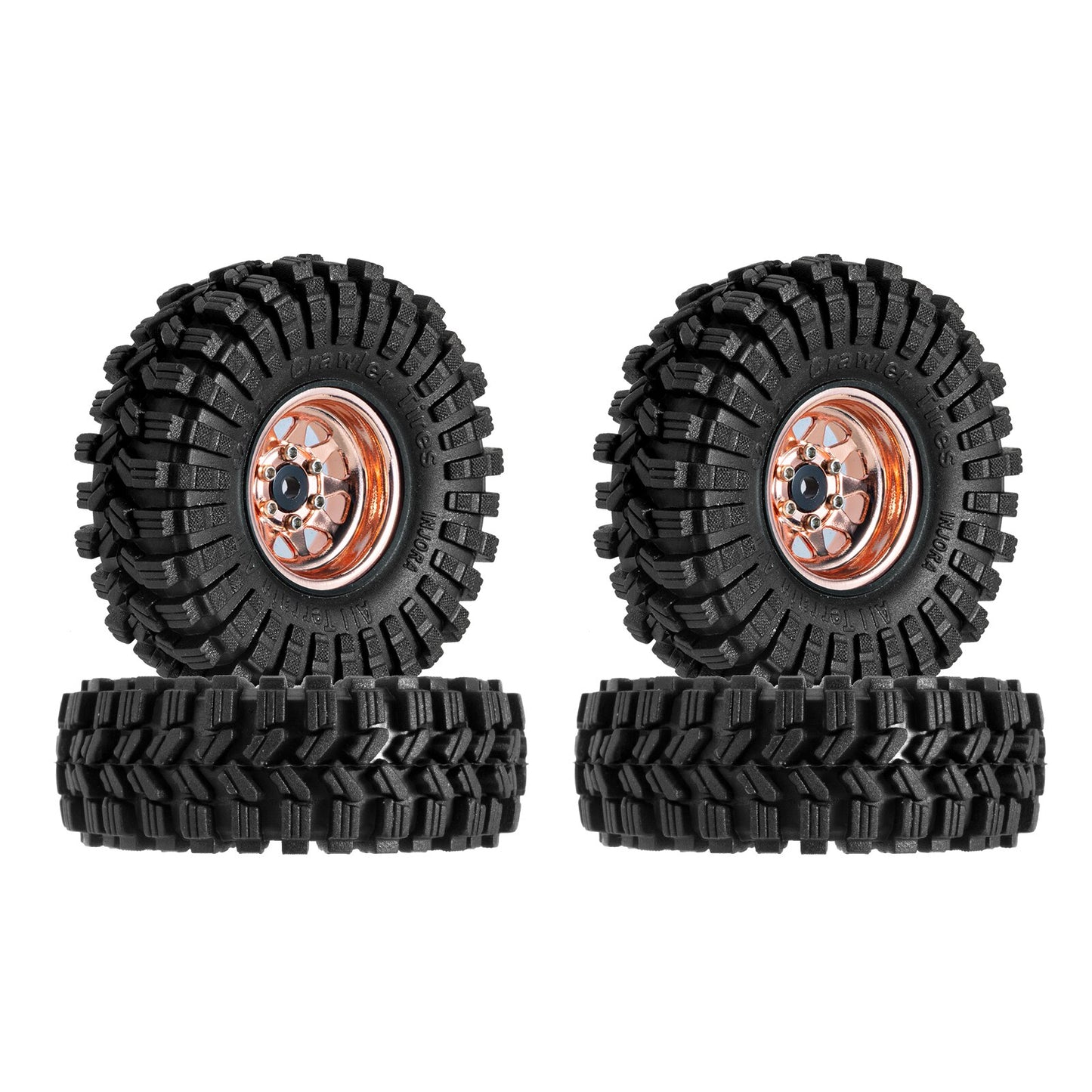 INJORA -3.78mm Offset 1.0 Beadlock Wheel Rims Tires Set for 1/18 1/24 RC Crawler Car Axial SCX24 FMS FCX24 TRX4M (W1004-T1014)