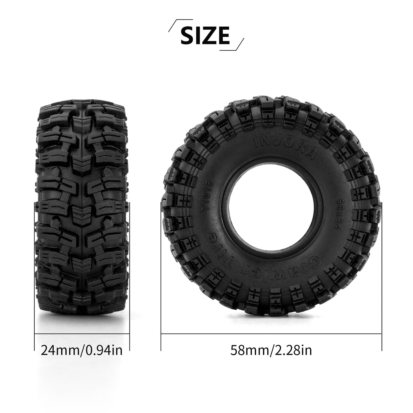 INJORA 58*24mm Swamp Stomper 1.0" Wheel Tires for 1/24 1/18 RC Crawler Car SCX24 AX24 TRX4M FCX24 (T1015)